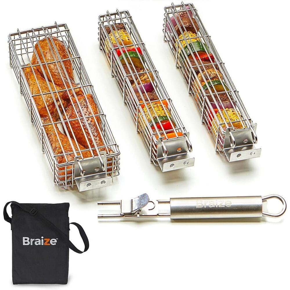 Large Kabob Grilling Basket with Removable Handle. Stainless Steel constructi...